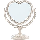 D&XQAUO 7-Inch Lovely Heart Mirror 360 Degree Rotation Double Sided Magnifying Makeup Mirror I Bathroom Bedroom Vanity Mirror