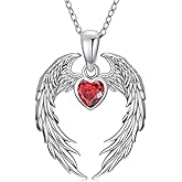 Reaii Angel Wings Necklace for Women 925 Sterling Silver Guardian Angel Wings Pendant Necklace Natural Garnet Necklace Holiday Anniversary Jewelry Gift