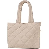 soewten Puffer Tote Bag for Women, Quilted Bag with Zipper, Small Tote HandBags for Work, Travel