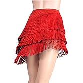 YM YOUMU Women Tassel Tiered Latin Dance Practice Skirt for Tango Ballroom Samba Salsa Dancewear