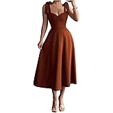 Floerns Women's Elegant Bow Midi Dress Sleeveless Ruffle Cocktail Evening Party Dresses