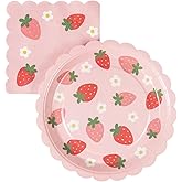 Sweetie Soirées Strawberry Party Plates & Napkins Set | Serves 24 | Sweet One First Birthday, Berry Sweet Baby Shower, Strawberry Theme Birthday Party Supplies for Girls, Summer Party Decor
