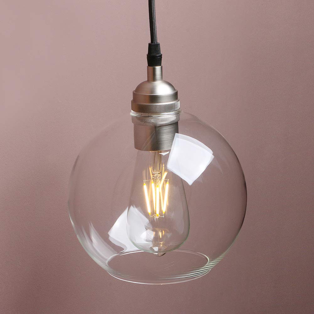 Yosoan Nordic Industrial Glass Ball Pendant Lights, Kitchen Dining Room Pendant Light Ceiling, Decorative Lighting, E27 Base (Brushed)