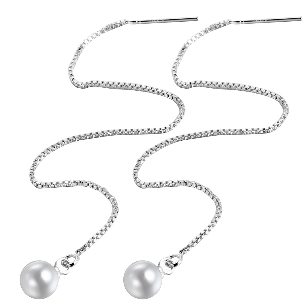 Long Earrings Small Pearl Earrings 925 Silver Modern Chain Threader Earrings for Women