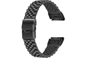 YISIWERA 5 Round Strap Compatible for Garmin Fenix 6X 6X Pro Sapphire Editions Fenix 5X Plus Fenix 3 HR Sapphire 26mm Stainless Steel Watch Band Black