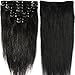 S-noilite Clip in Hair Extensions Real Human Hair, 16 Inch 90g 8pcs Human Hair Extensions Clip In Human Hair, Jet Black Hair Extensions Clip In Remy Human Hair Extensions #1