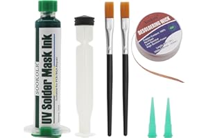 SOOKOLR UV Curing Green Solder Mask & Desoldering Wick, BGA PCB Solder Resist Ink With Arcing Prevention, Prevent Corrosive Arcing, 1 Piece Solder Wick Braid 10ft Length, No-Clean Soldering Wick Wire Roll