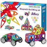 Magnetic Blocks Set for Kids, Toddlers, Boys & Girls - 56 BPA Free Big Colorful Tiles with Strong Magnets - Educational STEM 3D Building Magnet Toy for Creative Learning, Construction, Fun & Play