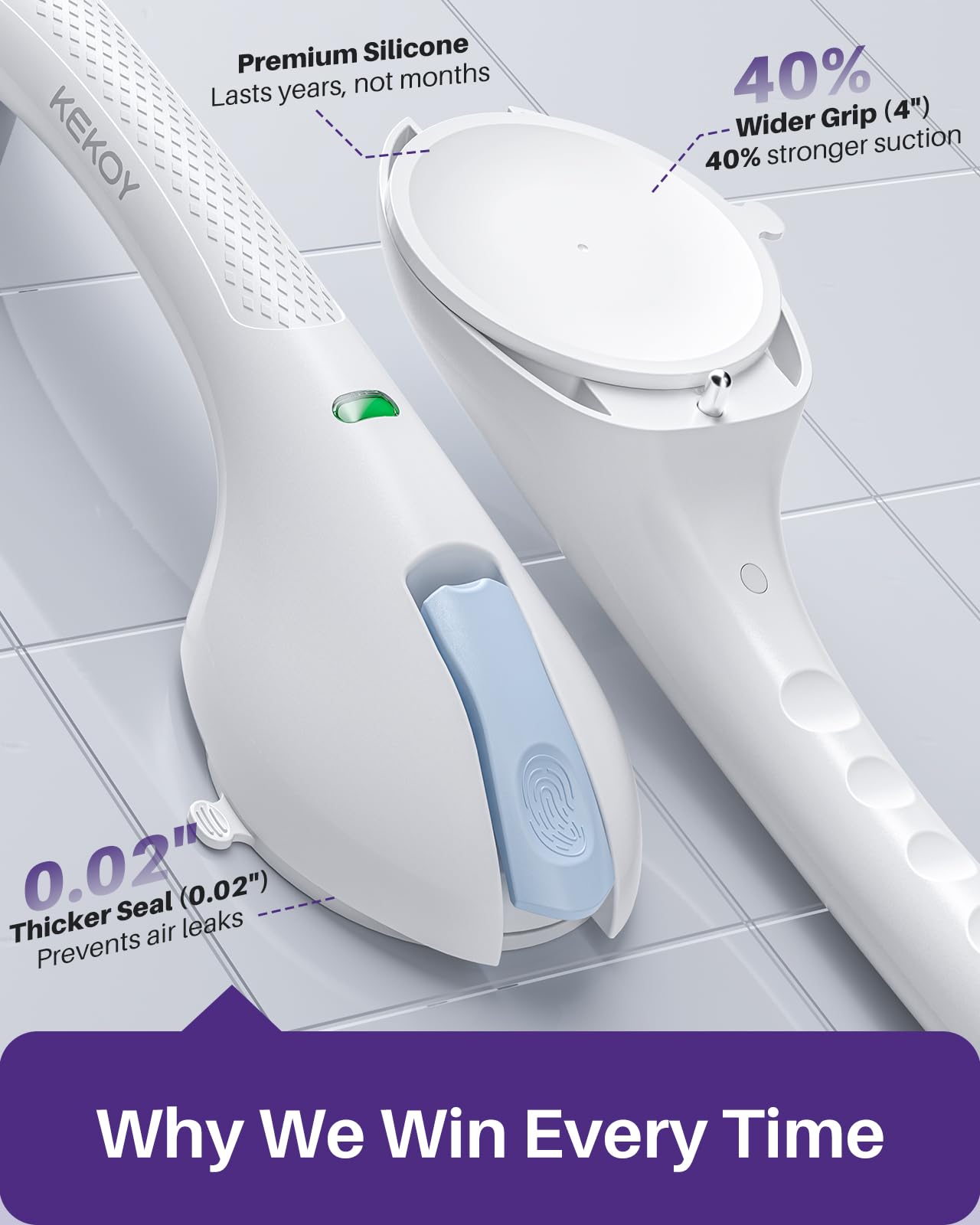 KEKOY 17.5 Inch Suction Grab Bars for Bathtubs and Showers with Indicator 2 Pack- Heavy Duty Safety Shower Handle for Seniors and Elderly, Handicap Bars for Bathroom, No Drilling and Removable, Blue