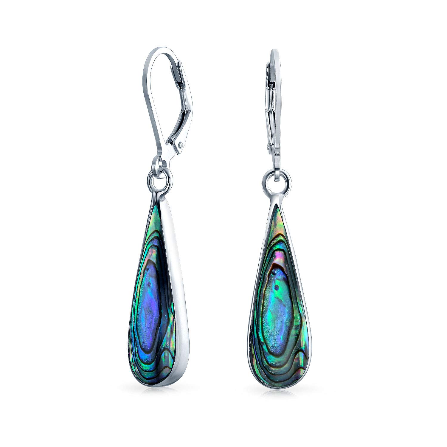 Geometric Iridescent Rainbow Natural Abalone Shell Natural Long Teardrop Dangle Earrings For Women Teen .925 Sterling Silver Lever Back — image 1