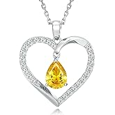 HAOSG 925 Sterling Silver Birthstone Necklace Heart Necklaces Birthday Anniversary Jewelry Gifts for Women Mother, 16"+2" Adjustable Chain