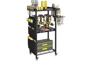 Artibear 4-Tier Rolling Power Tool Organizer Storage Cart, Garage Organization on Wheels Tool Cart with Drill Set Rack Shelf, Mechanic Utility Cart for Workbench & Outdoors Working, Gift for Men Dad