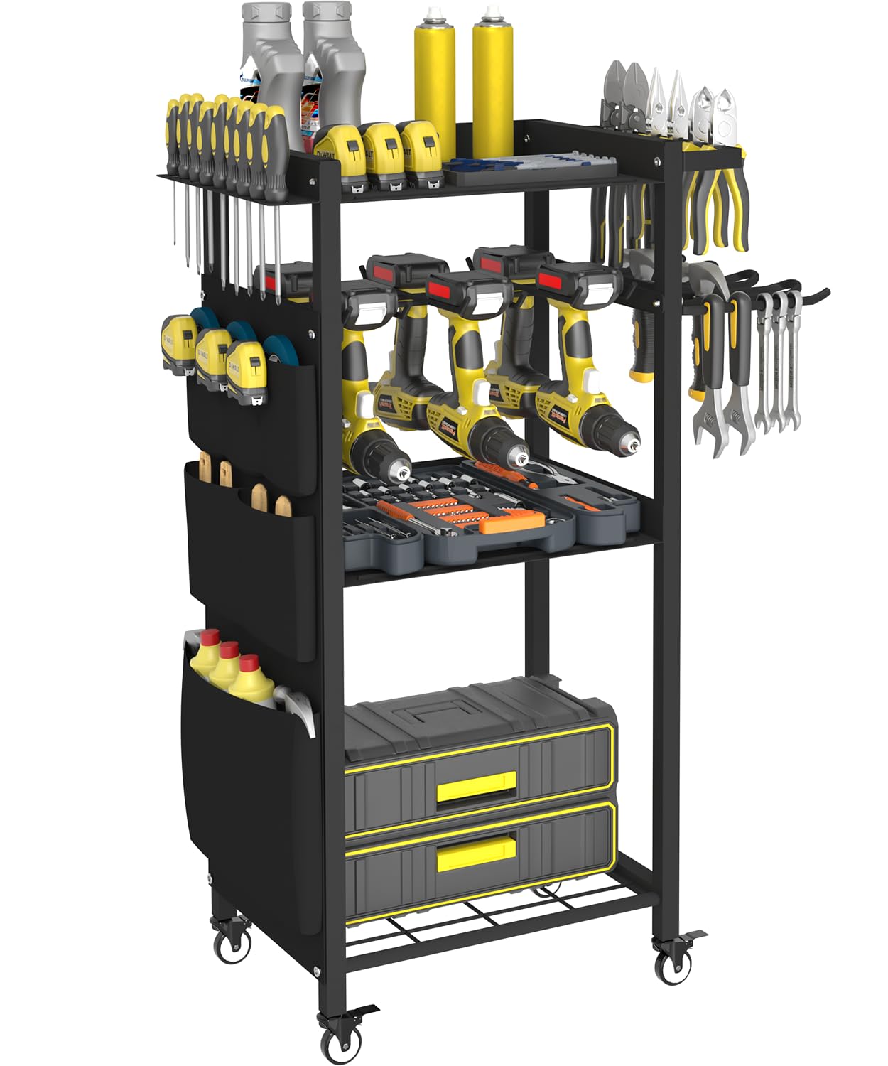 Photo 1 of Artibear 4-Tier Rolling Power Tool Organizer Storage Cart, Garage Organization on Wheels Tool Cart with Drill Set Rack Shelf, Mechanic Utility Cart for Workbench & Outdoors Working, Gift for Men Dad