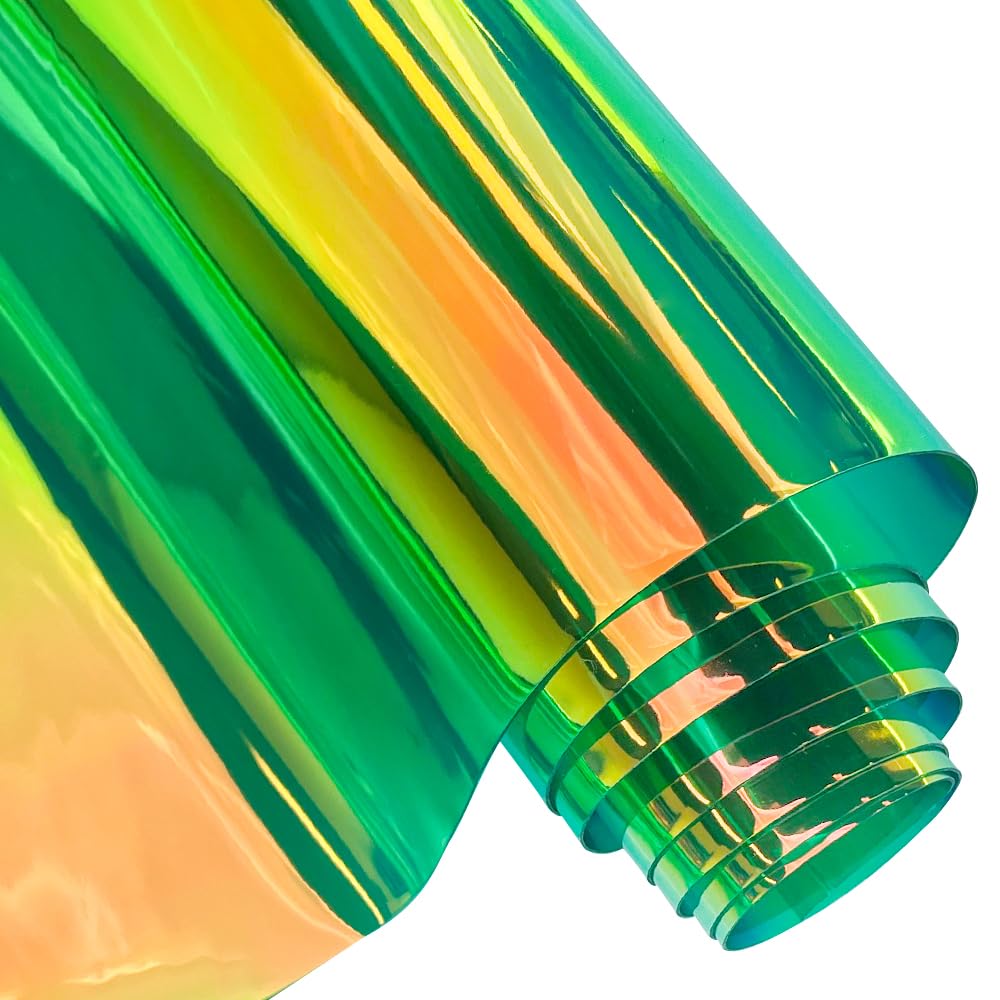 Photo 1 of ONEART | 16 Gauge Holographic Iridescent Plastic Vinyl, 16"x54" Transparent Vinyl Fabric-Green