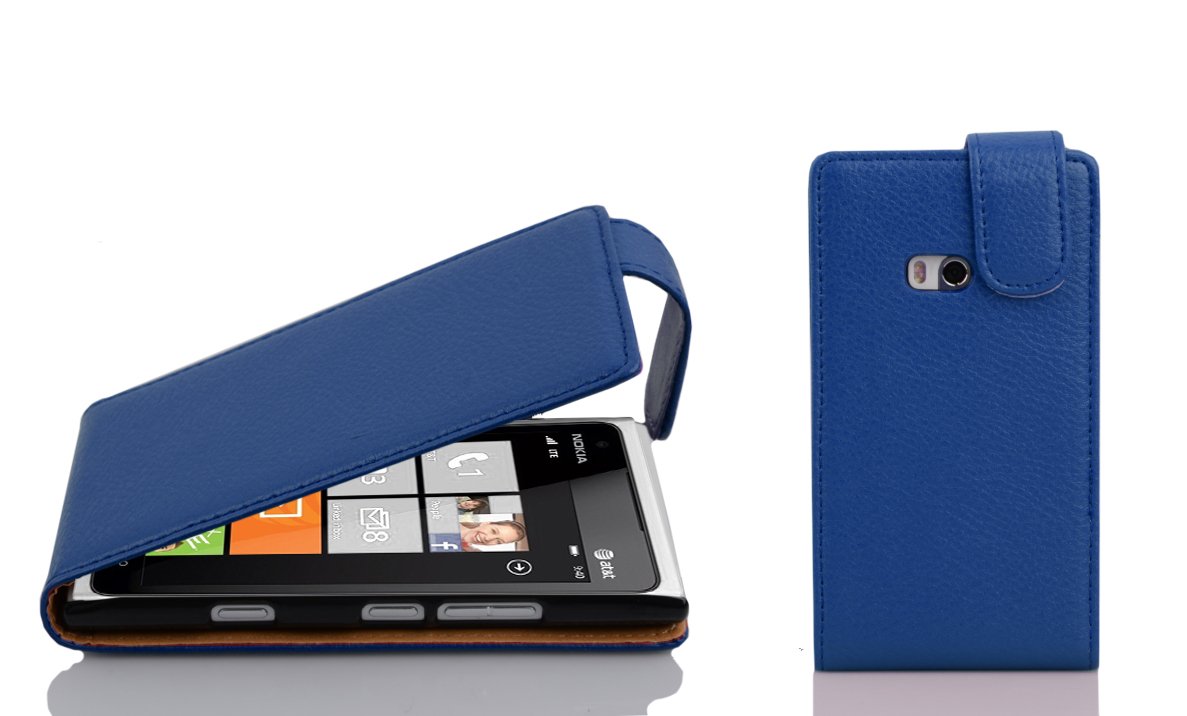cadorabo Case works with Nokia Lumia 900 in NAVY BLUE - Flip Style Case made of Structured Faux Leather - Wallet Etui Cover Pouch PU Leather Flip