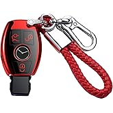 Tukellen for Mercedes Benz Keychains with Key Fob Cover Special Soft TPU Key Case Cover Protector Compatible with Mercedes Benz C E G S M GL CLS CLK G Class Keyless Smart Key Fob-Red