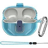 POZCIS for Sony WF-1000XM5 Case Cover, Clear Soft TPU Protective Earbuds Case, Only Compatible with Sony WF-1000XM5, Headphones Case with Carabiner & Lanyard Accessories(Clear Blue)