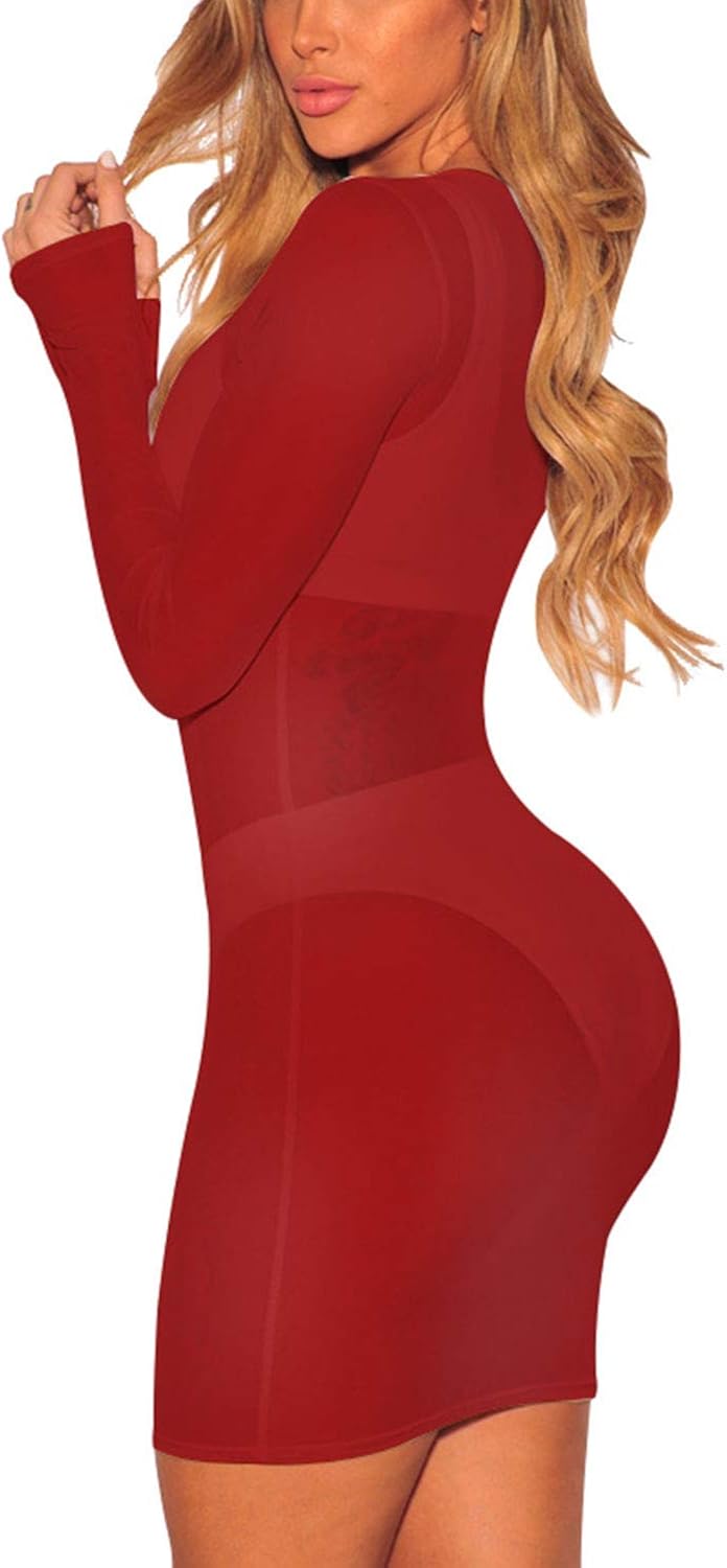 COCOLEGGINGS Women's Sheer Mesh Long Sleeve Beach Cover Up Dress at  Women’s Clothing store