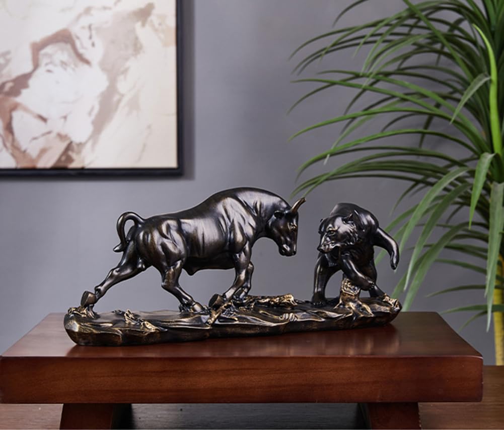 JXCBXJ Bull and Bear Statue,Resin Abstract Tabletop Decor, Stock Market Decor,Gifts for Financial Investment Managers Investor.
