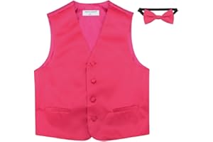 VESUVIO NAPOLI BOY'S Dress Vest & BOW Tie Solid HOT PINK FUCHSIA Color BowTie Set