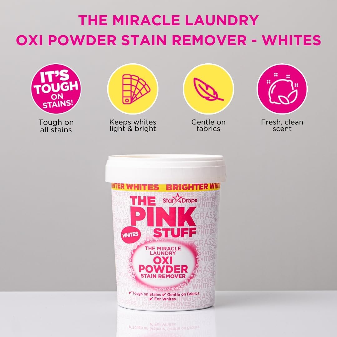 Stardrops - The Pink Stuff - The Miracle Laundry Oxi Powder Stain Remover Specifically Formulated for Whites, 1 kg