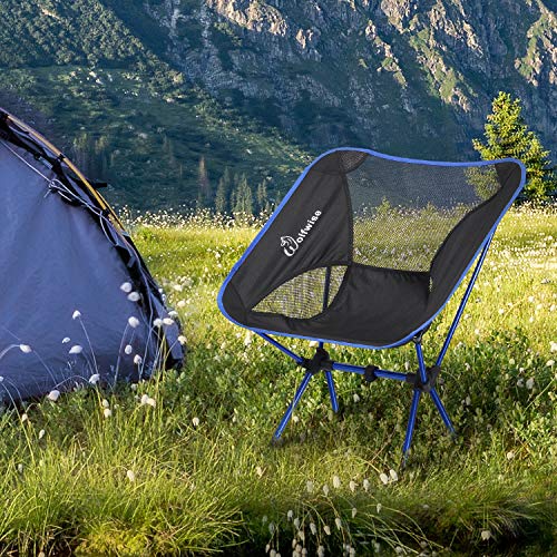 WolfWise Ultralight Portable Camping Chair, Compact Folding Backpacking Lounge Chairs for Outdoor Picnic Beach Hiking Fishing with Carry Bag and Two Carabiner, Yellow