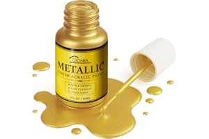 CIONIA Gold Paint Metallic Acrylic, Gold Leaf Touch-Up Paint for Wood, Metal, Arts & Crafts, Home & Wall Decor - Water-Based, Non-Toxic, Odorless, Non-Fading Formula for Long-Lasting Brilliance(1 Fl Oz,Antique GoldColor)