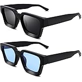 Hycredi Thick Rectangle Sunglasses Women Men Retro Square Chunky Shades 90s Glasses UV400 Protection