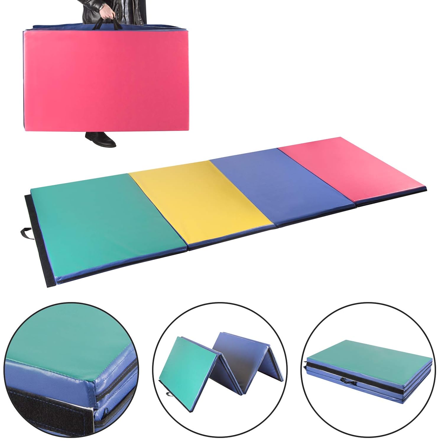  Easyzon Folding Gymnastics Mat Thick Exercise Tumbling 4 Panel Mat