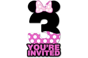 brayqu 3rd Birthday Party Invitations, Pink Glitter Mouse Shaped Invites for 3 Year Old Girls, 20 Set with Envelopes