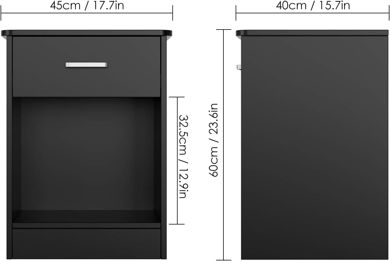 HOMFA Nightstand 2-Tier, Tall 1-Drawer End Table Side Table File Cabinet Storage Table for Home Office Bedside Cabinets with Sliding Drawer and Shelf, Black: Kitchen & Dining