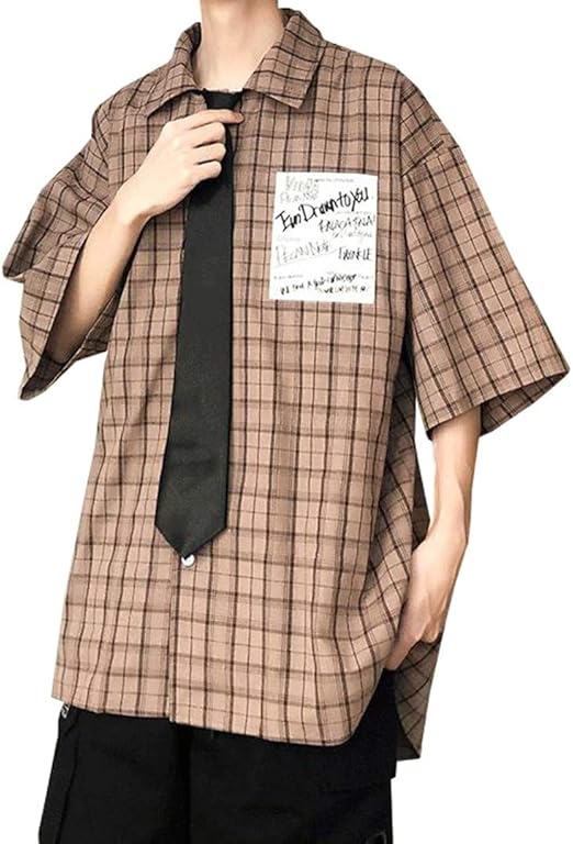 Amazon Zhongjue ジュージェン チェック シャツ メンズ ゆったり チェック柄 半袖 ワイシャツ ビッグシルエット ファッション トップス 夏 半袖 シャツ シャツ 通販