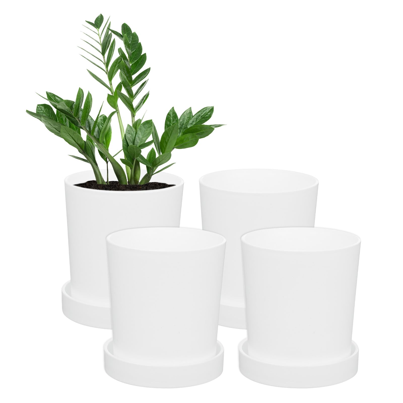 M METERXITY 4-Pack Plant Pots, 3.5 Inch Plastic Flower Pots with Drainage Holes for Cactus/Succulents Pot/Small Plants/Home/Garden, Planters for Indoor Plants [White]