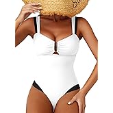 Herseas Women's Two Tone Patchwork One Piece Swimsuit U Hardware Cutout Bathing Suit