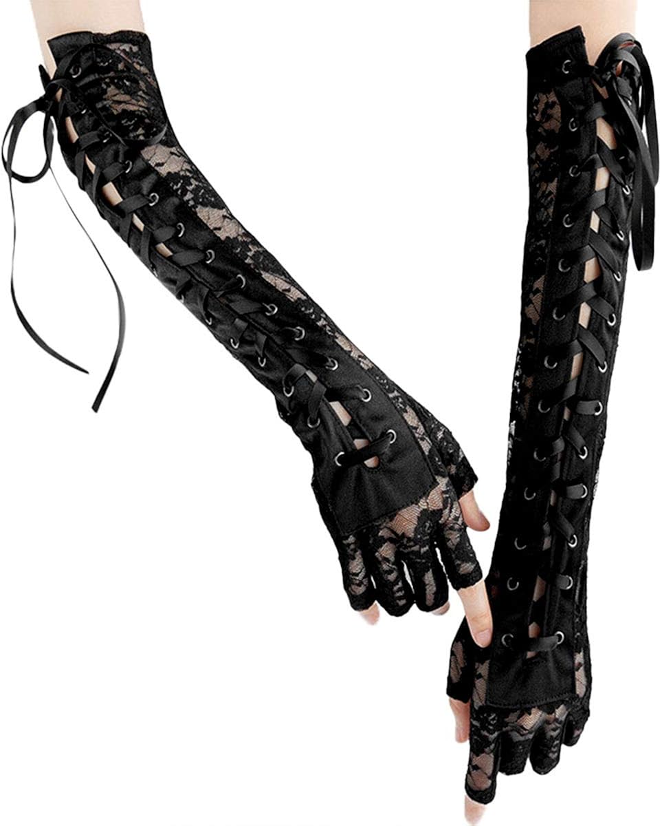 iixpin Women Gothic Lacing Fingerless Gloves Long Elbow Gloves Arm