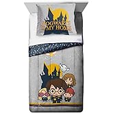 Harry Potter Charms Twin Comforter & Sham Set - Super Soft Kids Reversible Bedding Features Harry, Ron, Hermoine, & Luna - Fade Resistant Microfiber (Official Harry Potter Product)