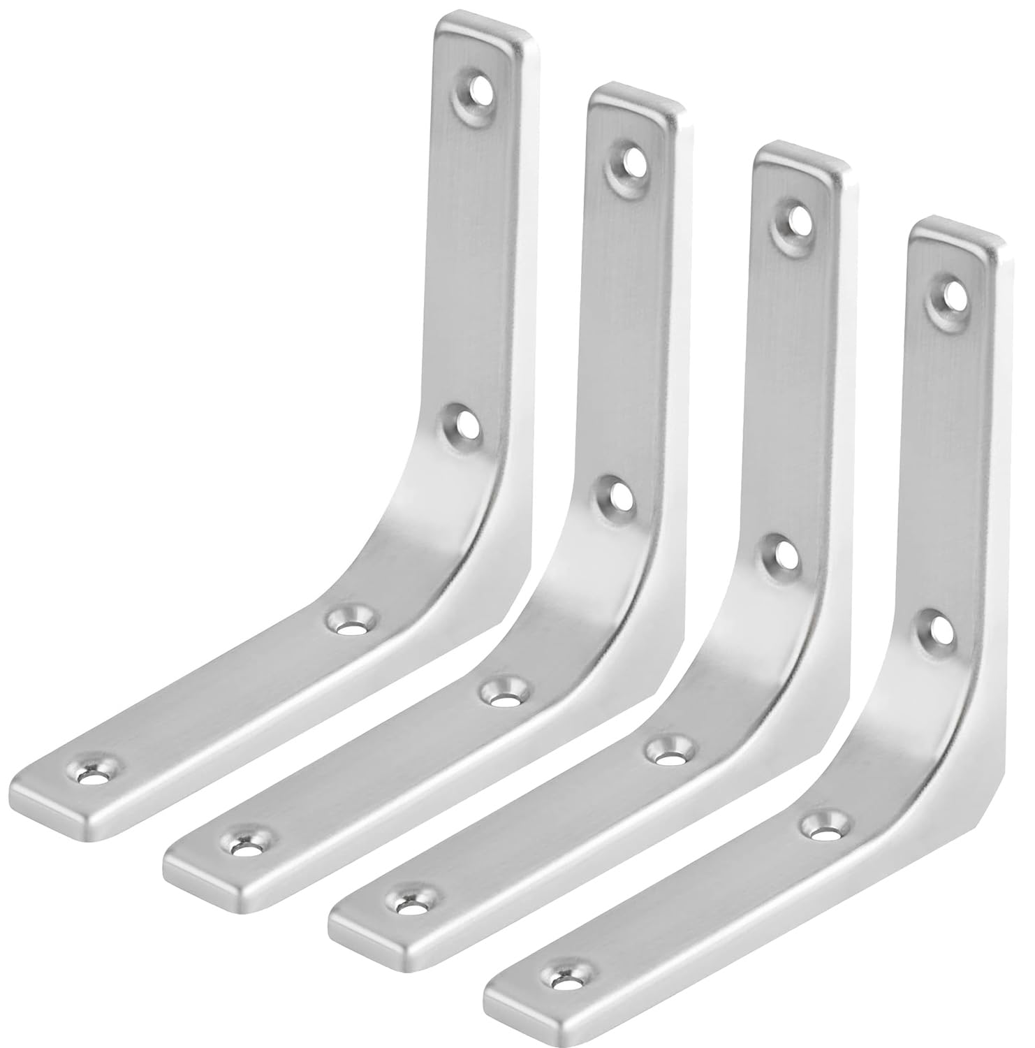ZiYuya 4PCS Shelf Bracket, Right Angle Corner Brackets Heavy Duty Shelf Support L Bracket for Shelf, Wall Corner Hanging Brace Angle Shelving Shelf Brackets (Silver, 4 Inch)