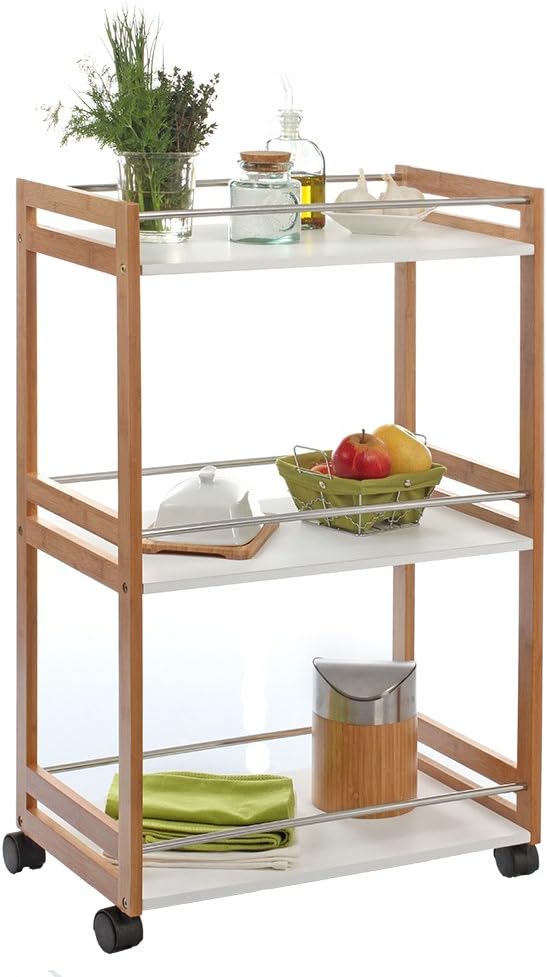 SECRET DE GOURMET Bamboo Kitchen Trolley White