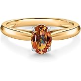 Gem Stone King 10K Yellow Gold Ecstasy Mystic Topaz Solitaire Engagement Ring For Women (1.00 Cttw, Oval 7X5MM, Gemstone Birthstone)