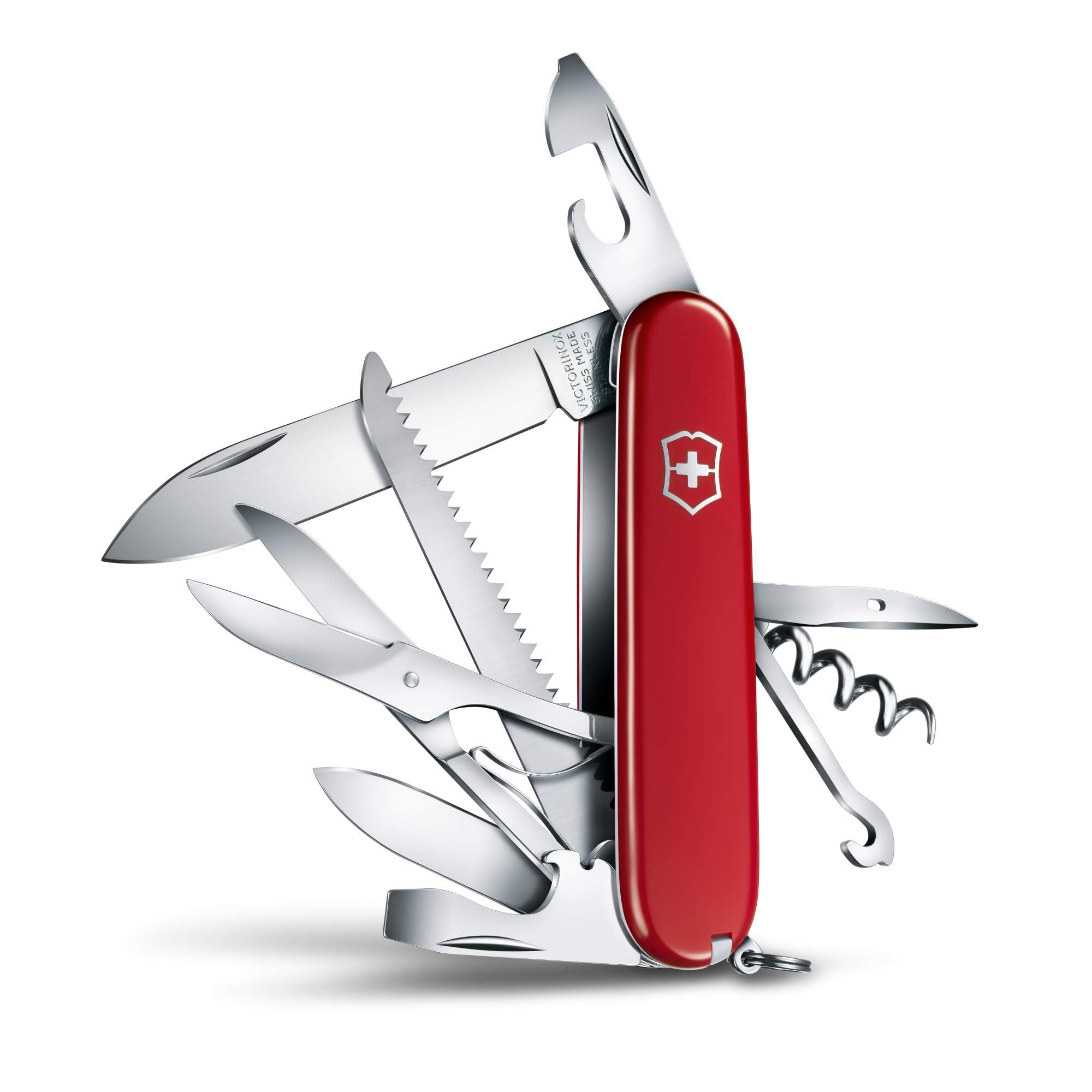Victorinox Huntsman Swiss Army Knife, Medium, Multi Tool, Camping Knife, 15 Functions, Large Blade, Bottle Opener, Red