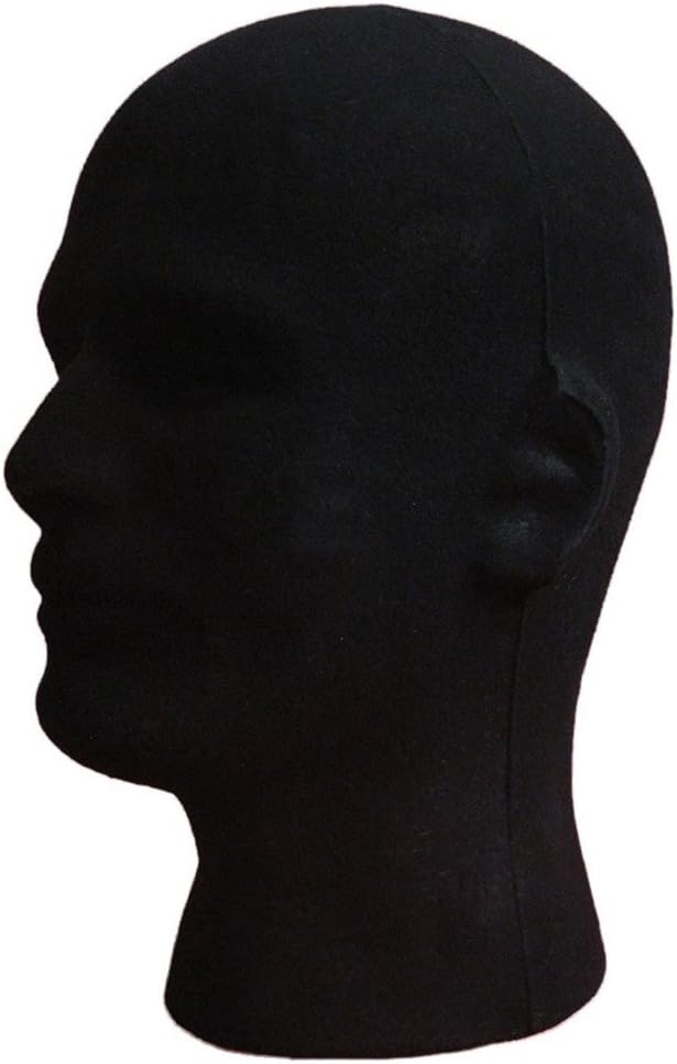 Male Foam Flocking Fabric Head Model, Manikin Mannequin Head Hat Wig Hair Jewelry Headset Glasses Display Stand Tool Black