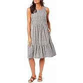 Briggs New York Tiered Linen Blend Dress, Sleeveless, Gray Stripe, Size XS