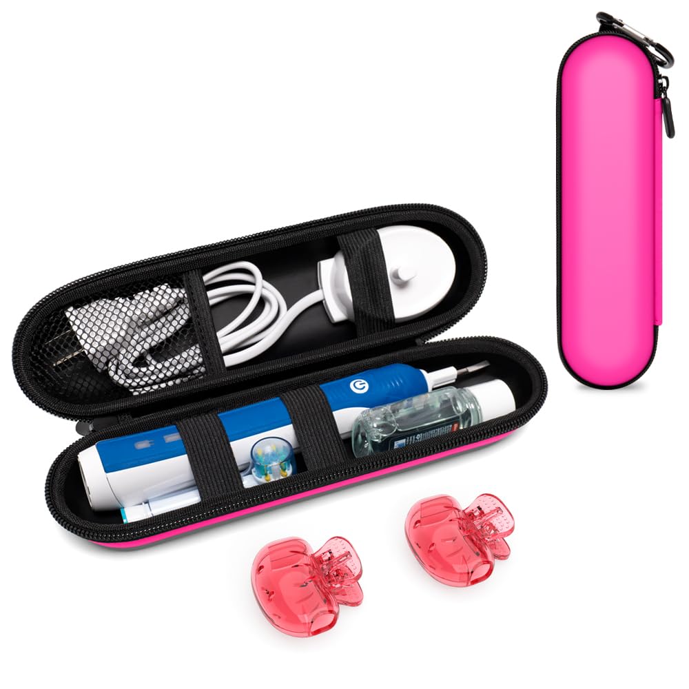 seplouis Electric Toothbrush Travel Case for Oral-B/Philips Sonicare/Colgate/seago/Bitvae/Braun and Most Other Brands of Electric Toothbrushes, and Includes 2 Universal Toothbrush Head Covers, Pink
