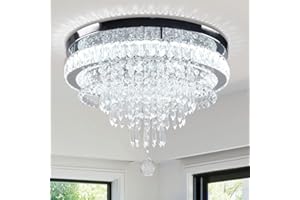 FRIXCHUR 19.7" Crystal Chandeliers Crystal Ceiling Light Fixtures Modern Flush Mount Light LED Chandelier Lamp for Living Room Bedroom Dining Room 6500K Cool White