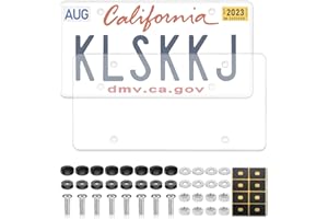 KLSKKJ 2 Pack Clear License Plate Covers, Flat License Plate Protector Unbreakable Plastic Shields Tag Holder Fits Standard US Plate with Screws Caps