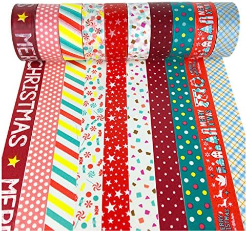 10 PCS Christmas Washi Tapes Rolls of 16.4 feet, for Scrabooking Arts Crafts Office Party Packing Supplies and Gift Wrapping JCT ECO