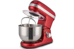 COKLAI 6 Speed Dough Mixer Metal Lid with Stainless Steel Bowl, Tilt-head Electric Kitchen Mixer with Wire Whisk,Stand Mixer,