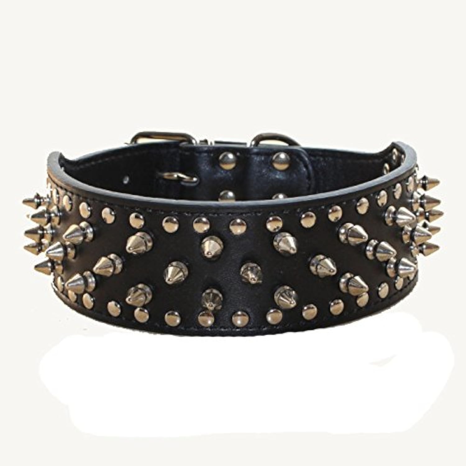 haoyueer Faux Leather Spiked Studded Dog Collar for Medium Large Dogs Pit Bull Mastiff Bully Boxer (L, Black)