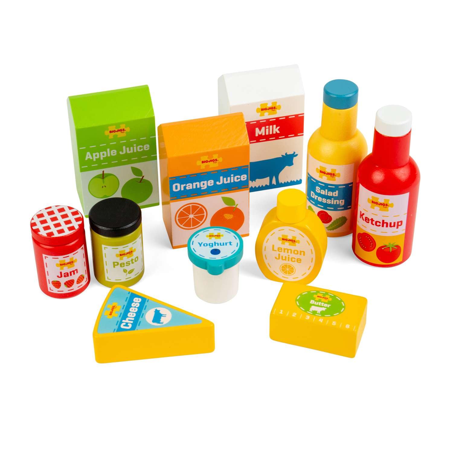 Bigjigs Toys Chilled Groceries Set | Kitchen Accessories for Pretend Fridge | Wooden Food for Shop Role Play | Shopping Gifts for 3+ Year Old Toddler | Supermarket Themed Educational Toy for Children