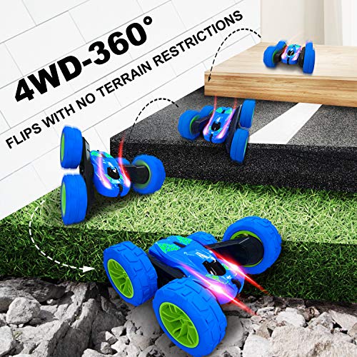 RC Stunt Car for Kids, SHARKOOL 360Â°Flips Double Sided Rotating 4WD 2.4Ghz Remote Control Car with Sharp Dual-Color Headlights -Best Gift for 2-12 Years Old Kids(All Batteries Included)